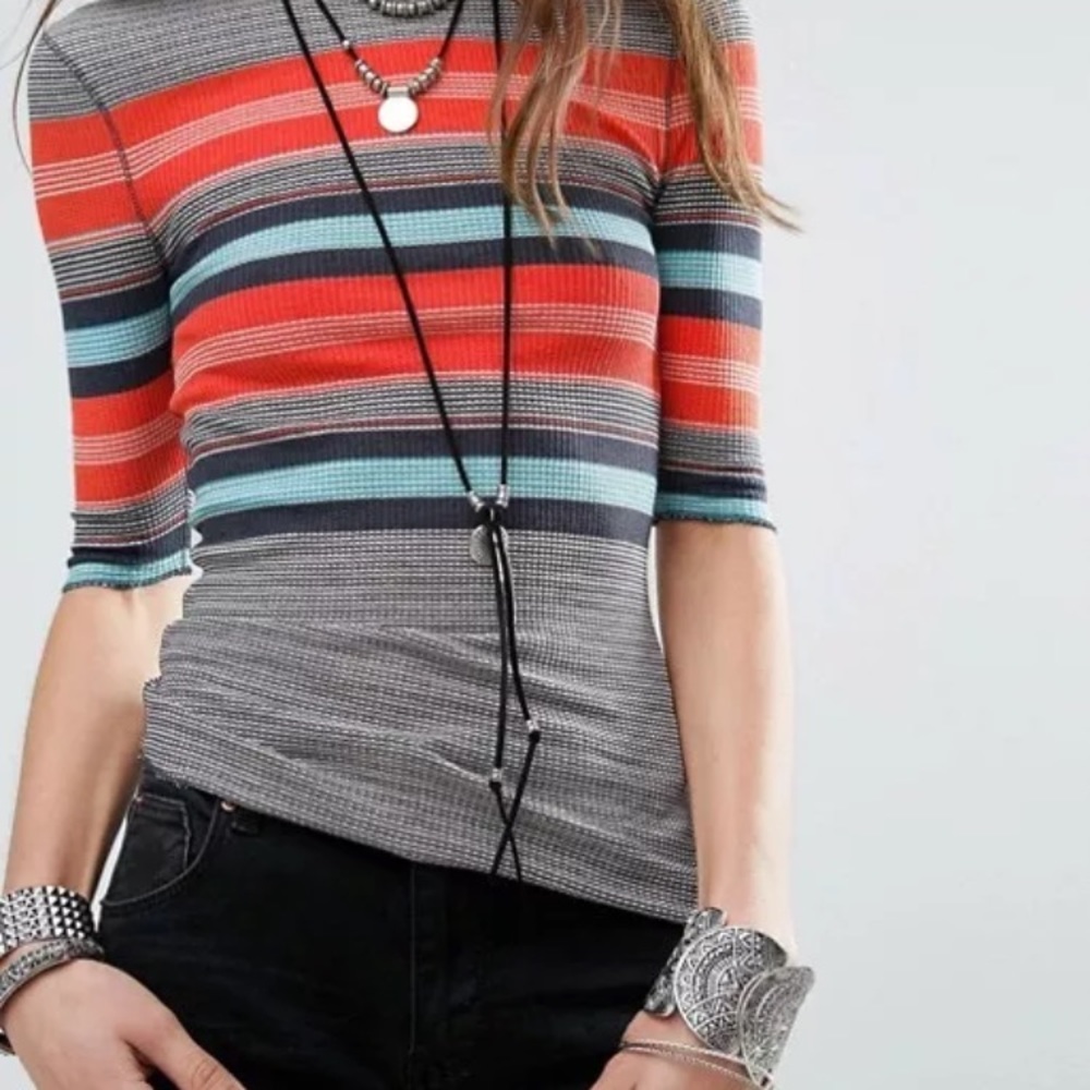 Free People Donnas Ribbed Knit Top striped